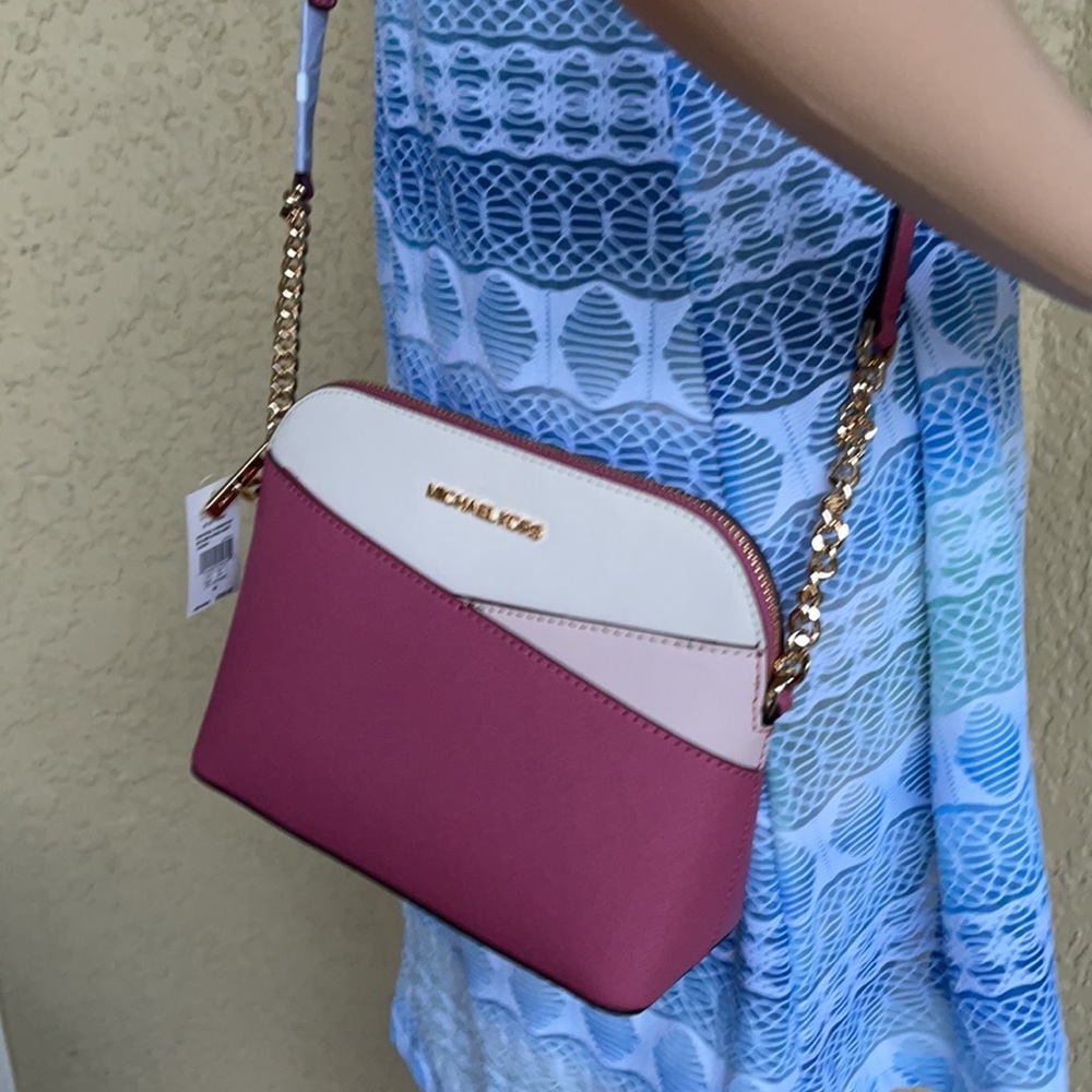 Michael Kors Jet Set Travel Medium Dome Crossbody Rosewood Leather - Picture 14 of 16